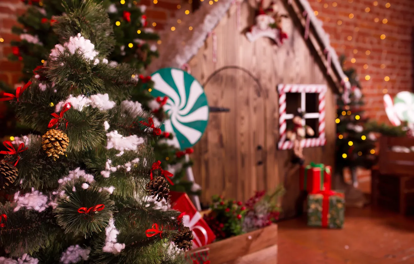 Photo wallpaper decoration, room, gift, toy, tree, new year, Christmas, house