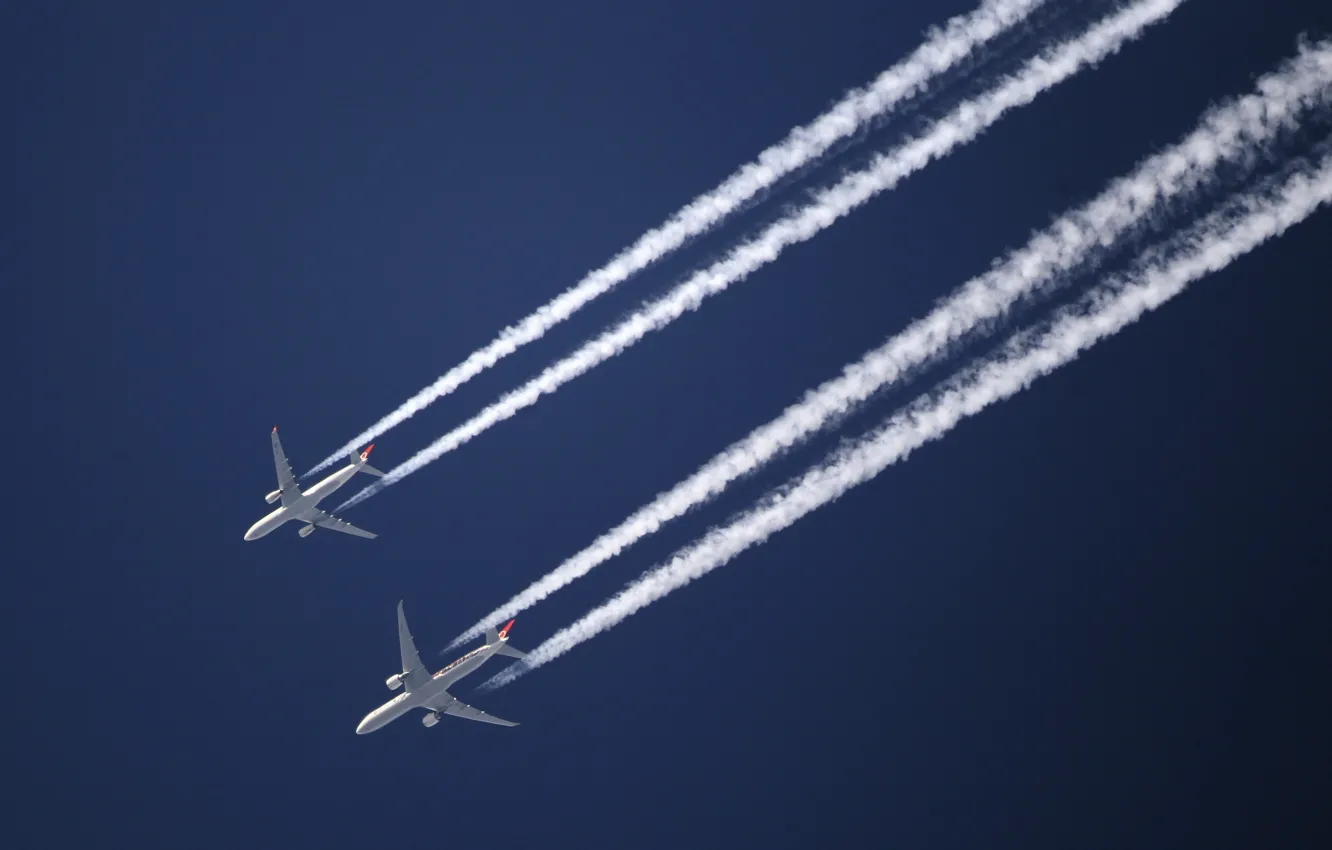 Photo wallpaper the sky, trail, aircraft