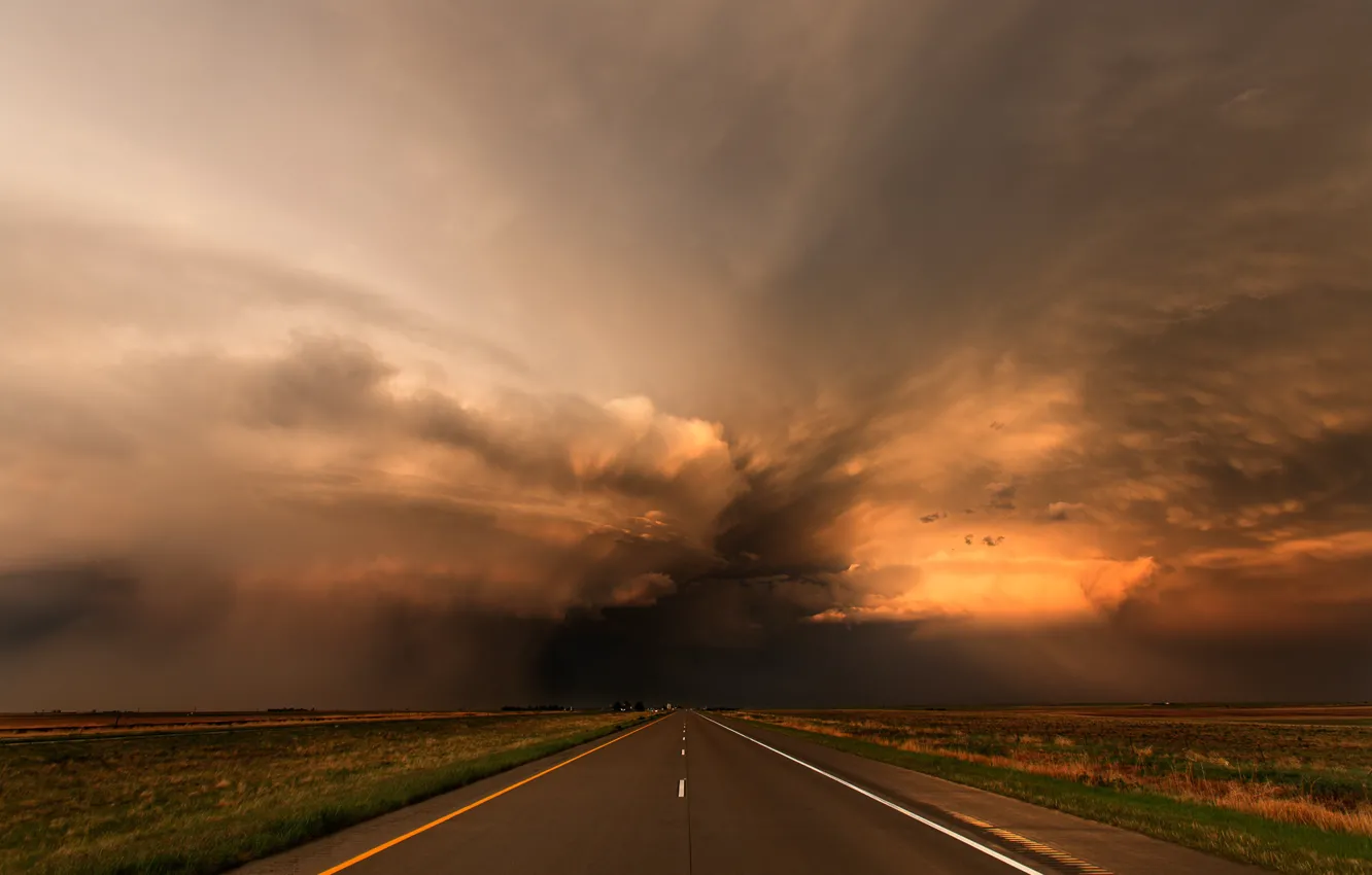 Photo wallpaper road, sunset, clouds, storm, Colorado, USA