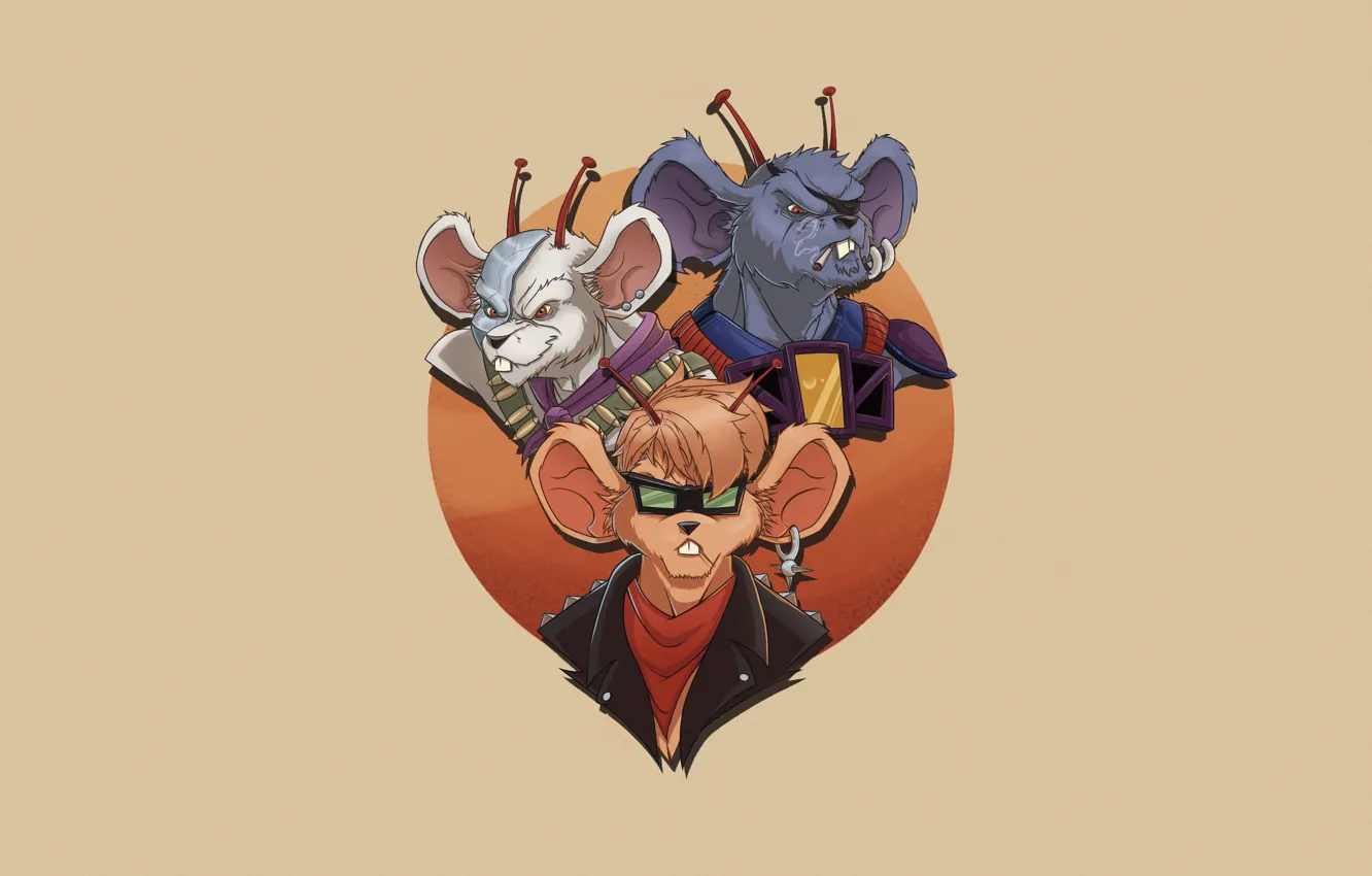 Photo wallpaper fiction, minimalism, art, Helix, Game Art, Vinnie, Biker Mice from Mars, Mouse bikers from Mars