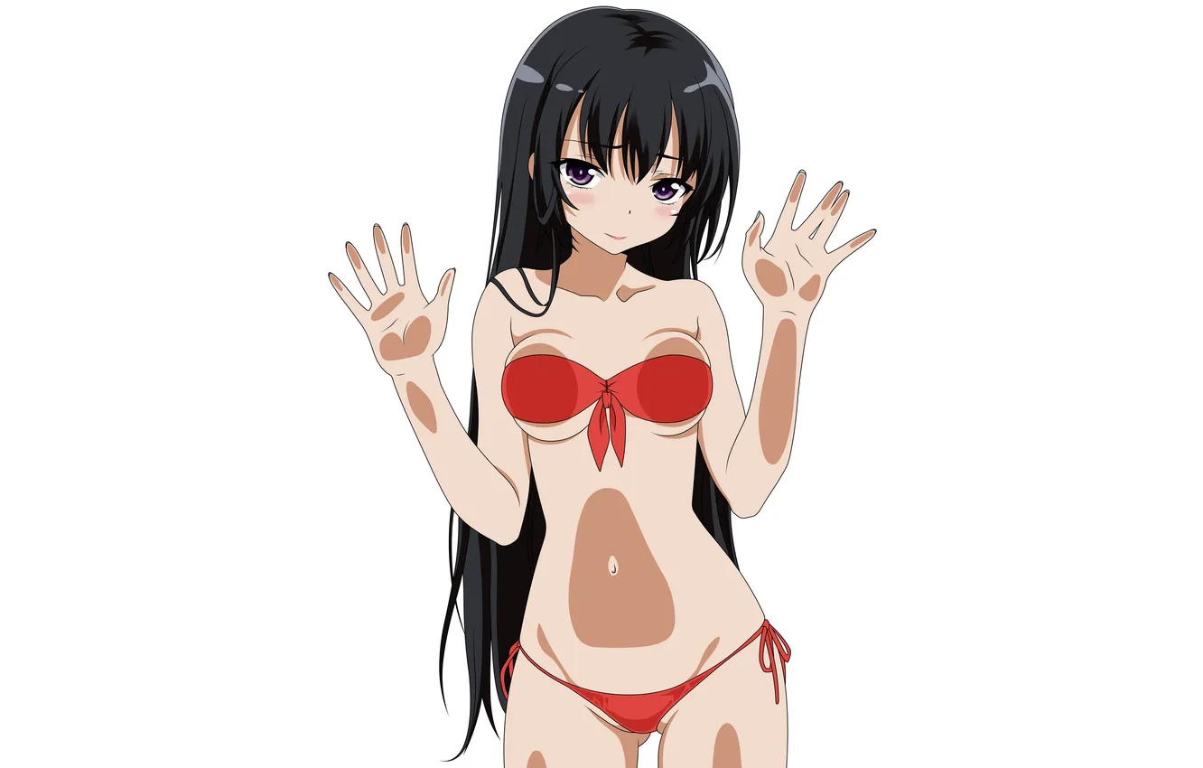 Photo wallpaper girl, sexy, cleavage, long hair, boobs, anime, beautiful, purple eyes