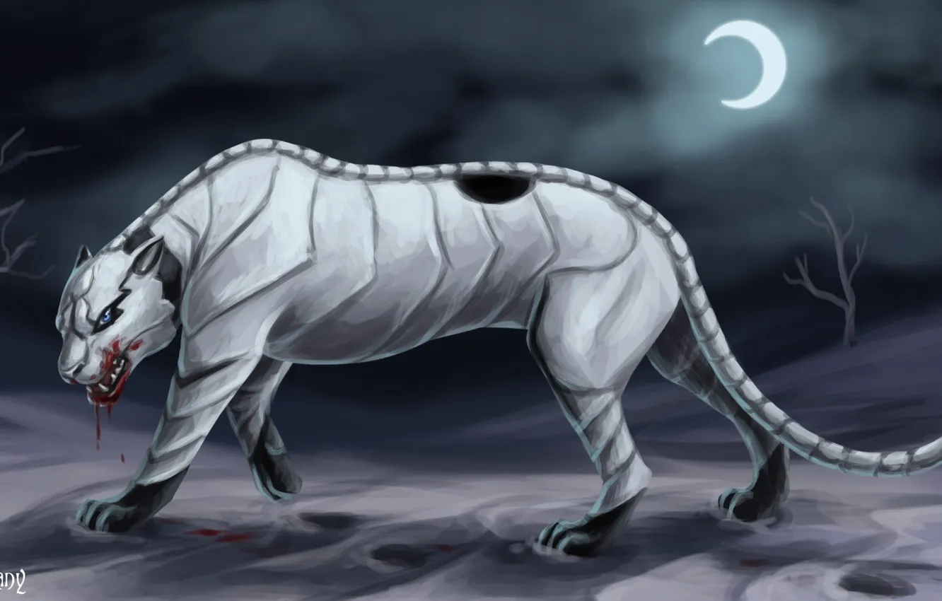 Photo wallpaper sand, look, night, the moon, blood, Panther, grin, Bleach