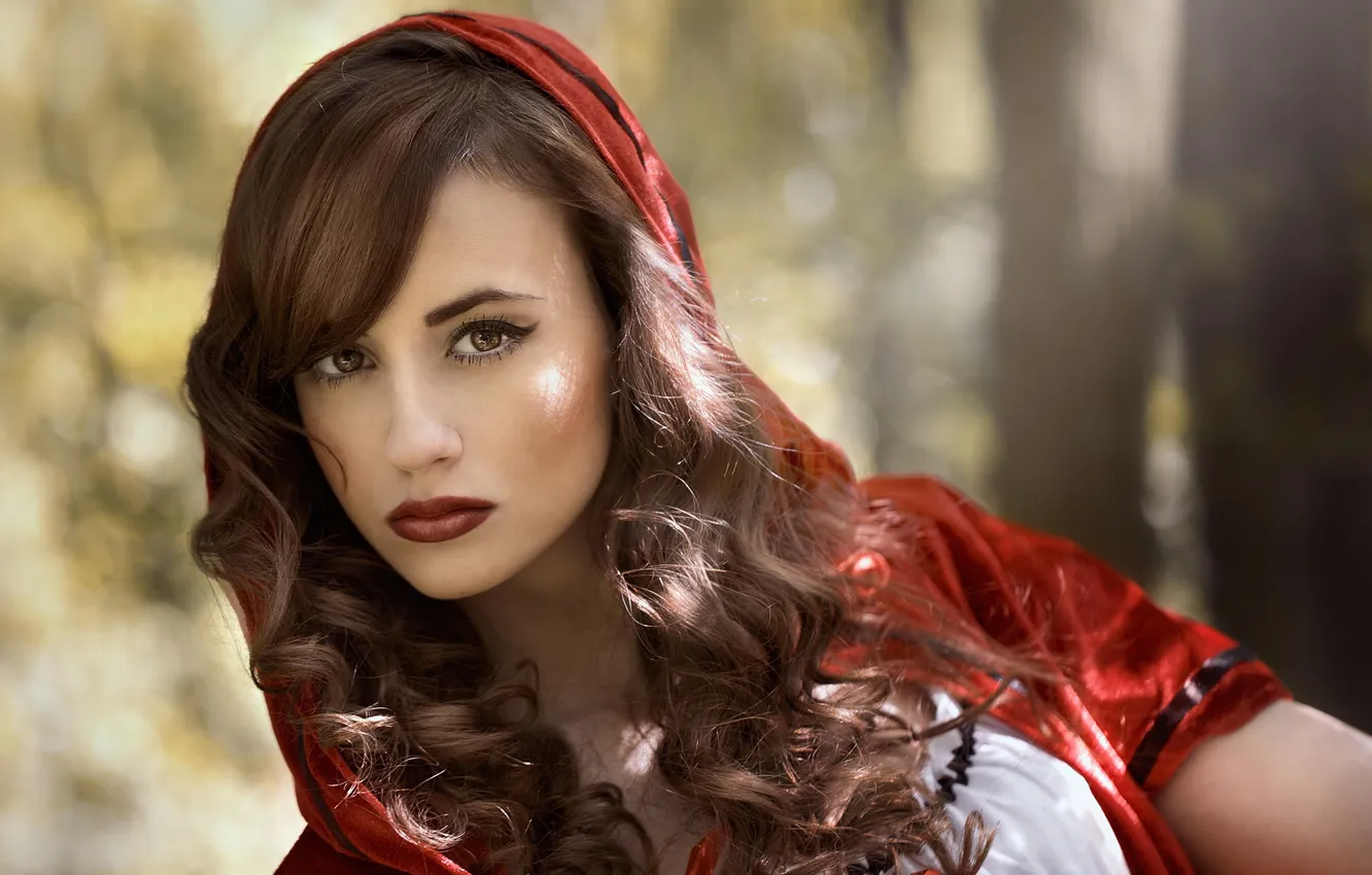 Photo wallpaper portrait, little red riding hood, brown-eyed