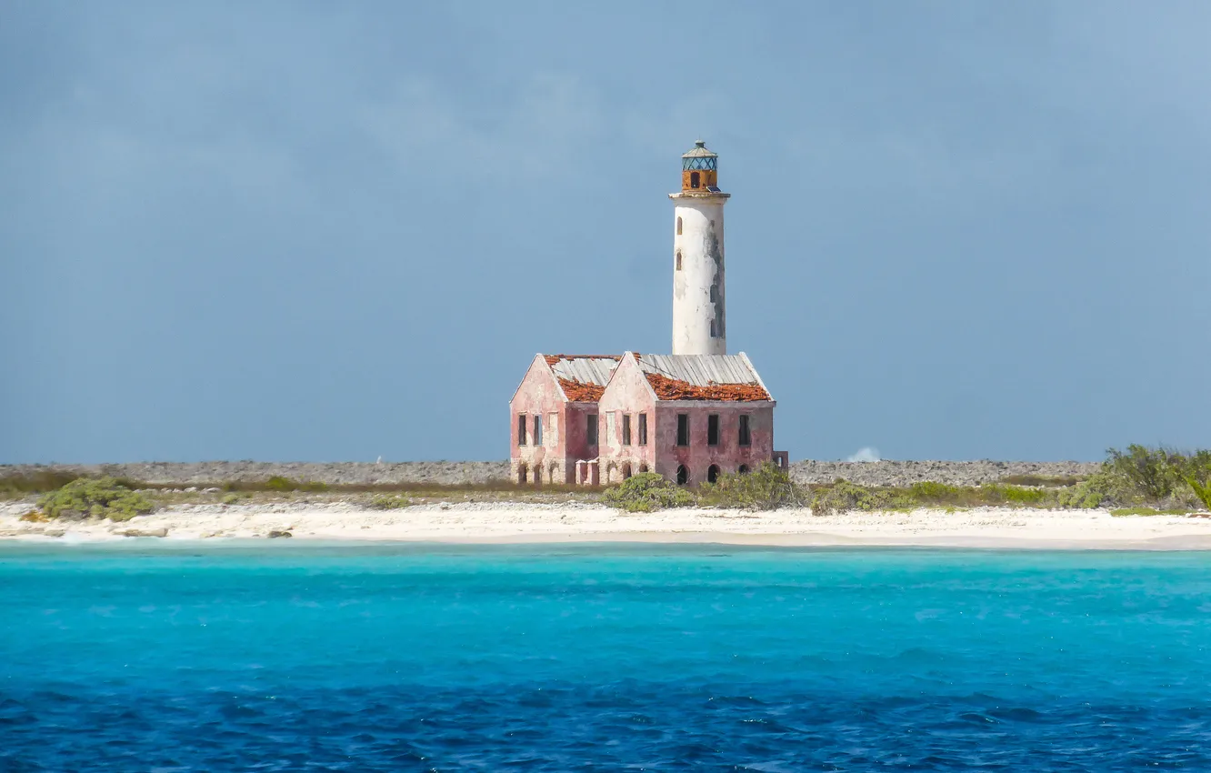Photo wallpaper beach, the sky, lighthouse, island, blue water, Curacao, Klein