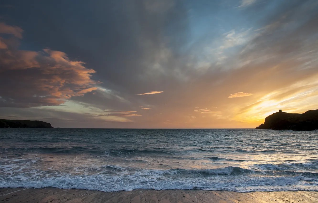 Photo wallpaper sea, beach, landscape, rocks, dawn, Bay