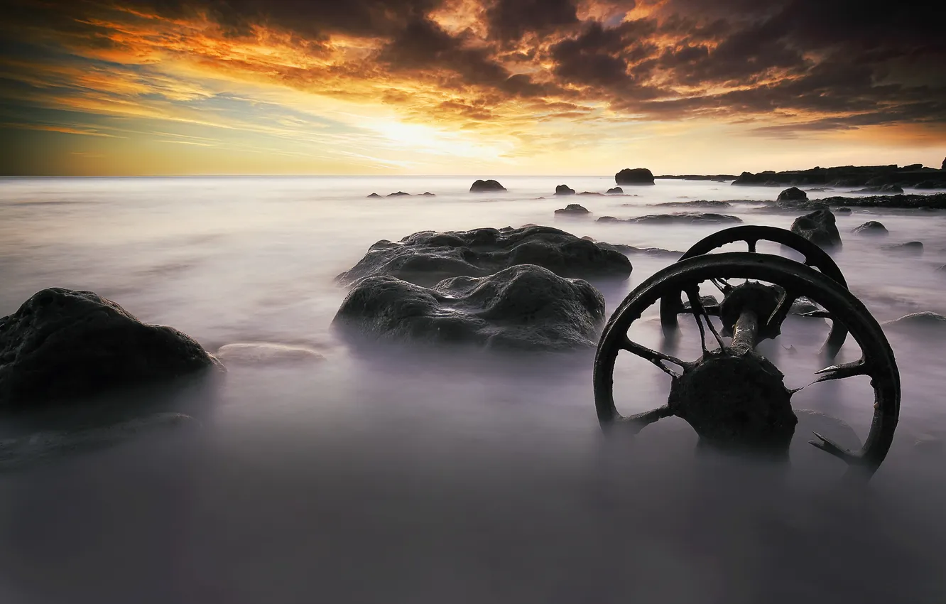 Photo wallpaper sea, sunset, shore