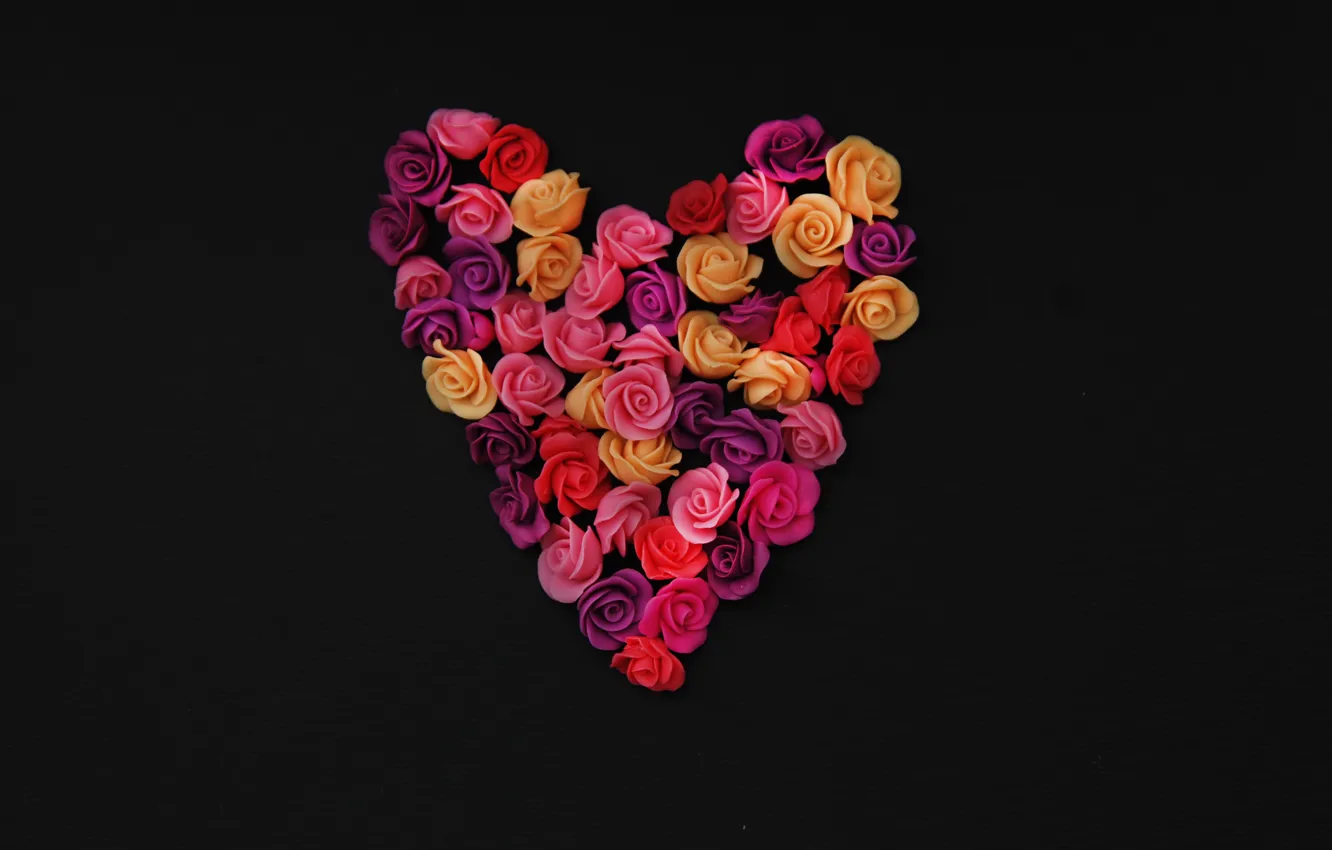 Photo wallpaper background, black, heart, roses, buds