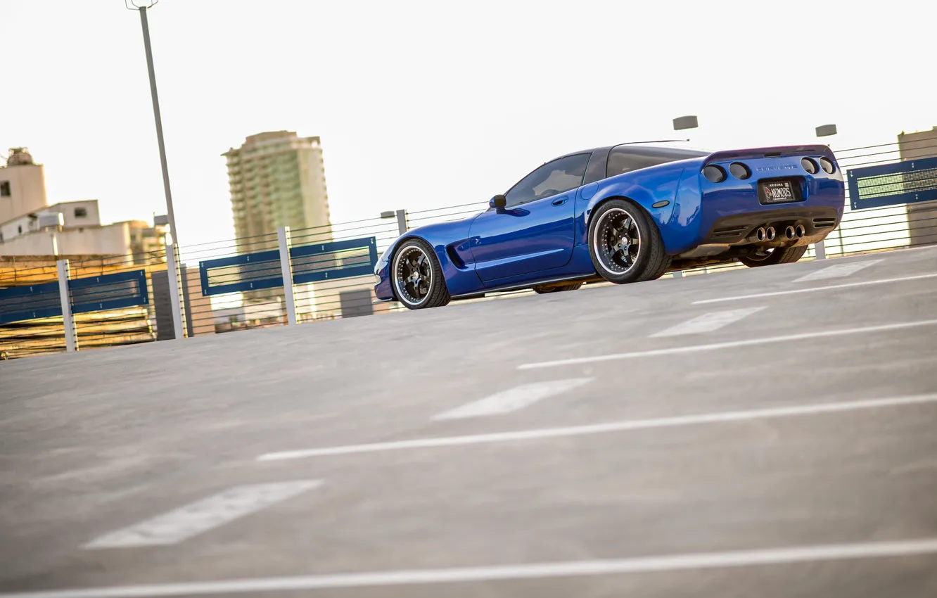 Photo wallpaper Corvette, Blue, Black, Wheels, C5