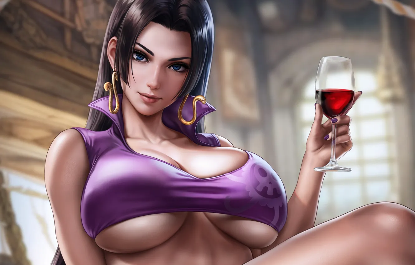 Photo wallpaper Girl, One Piece, Glass, Wine, Dandonfuga