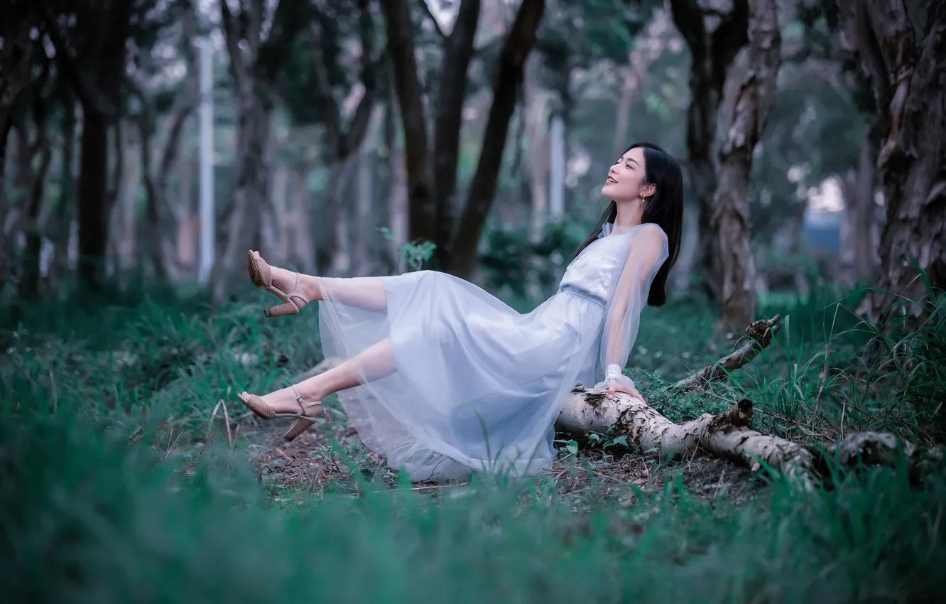 Photo wallpaper girl, dress, legs, Asian