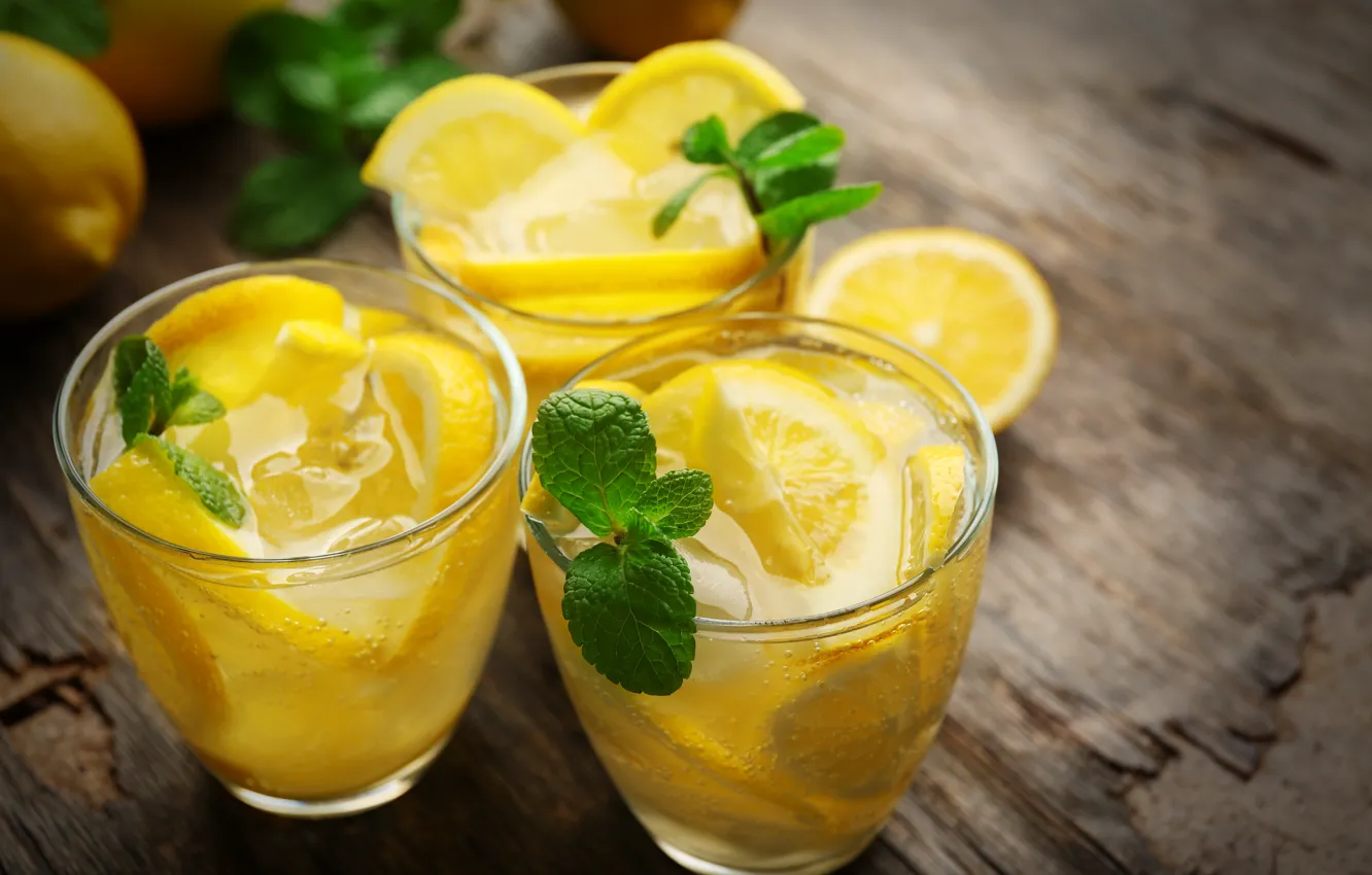 Photo wallpaper lemon, glasses, citrus, drink, fresh, mint, lemonade, drink
