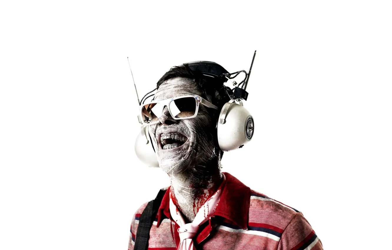 Photo wallpaper emotions, teeth, headphones, glasses, glamorous