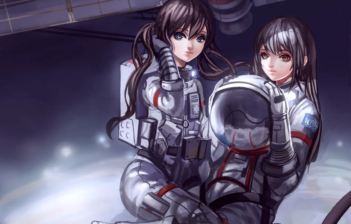 Photo wallpaper space, girls, the suit, art, helmet, baka