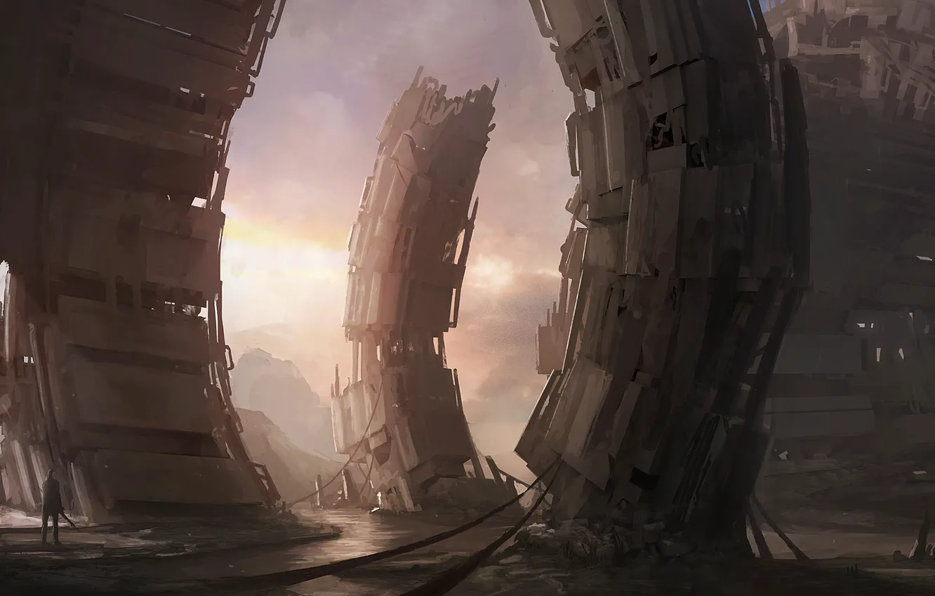 Photo wallpaper people, ship, construction, the skeleton, art