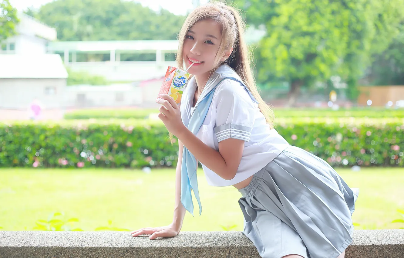 Photo wallpaper summer, look, face, smile, juice, Asian