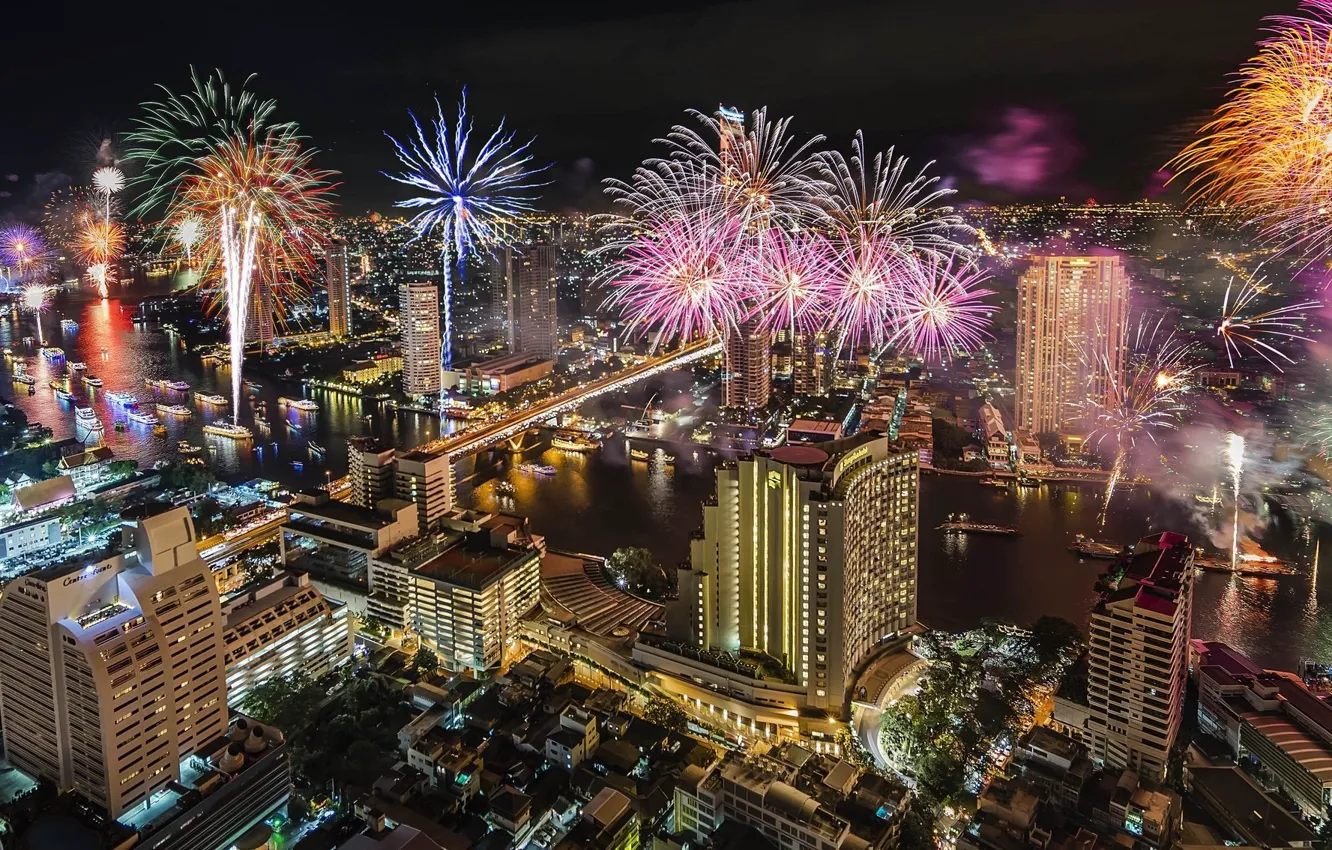 Photo wallpaper the city, Thailand, Bangkok, fireworks