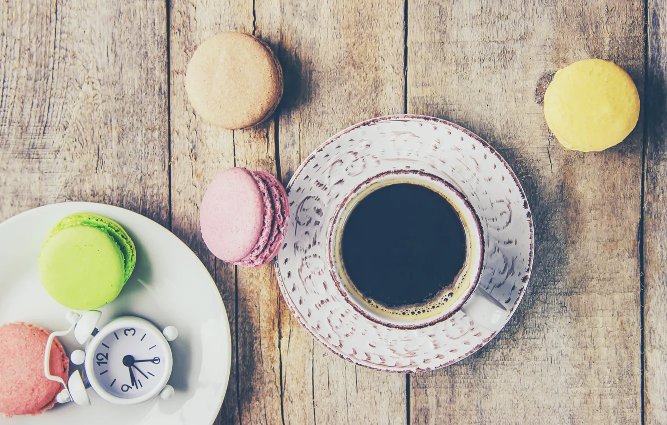Photo wallpaper colorful, coffee cup, french, macaron, a Cup of coffee, macaroon