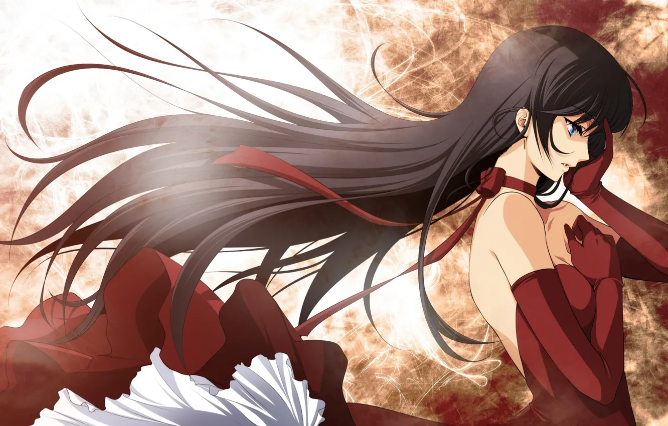 Photo wallpaper girl, anime, art, Long hair, Red dress