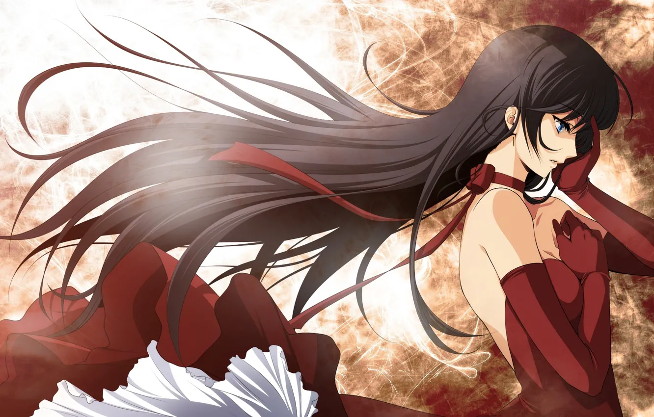 Photo wallpaper girl, anime, art, red dress, long hair