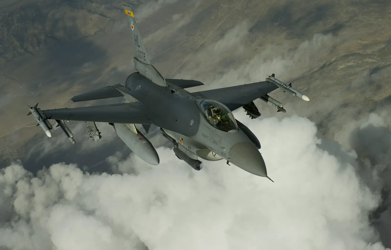 Photo wallpaper clouds, fighter, flight, F-16, Fighting Falcon, "Fighting Falcon"