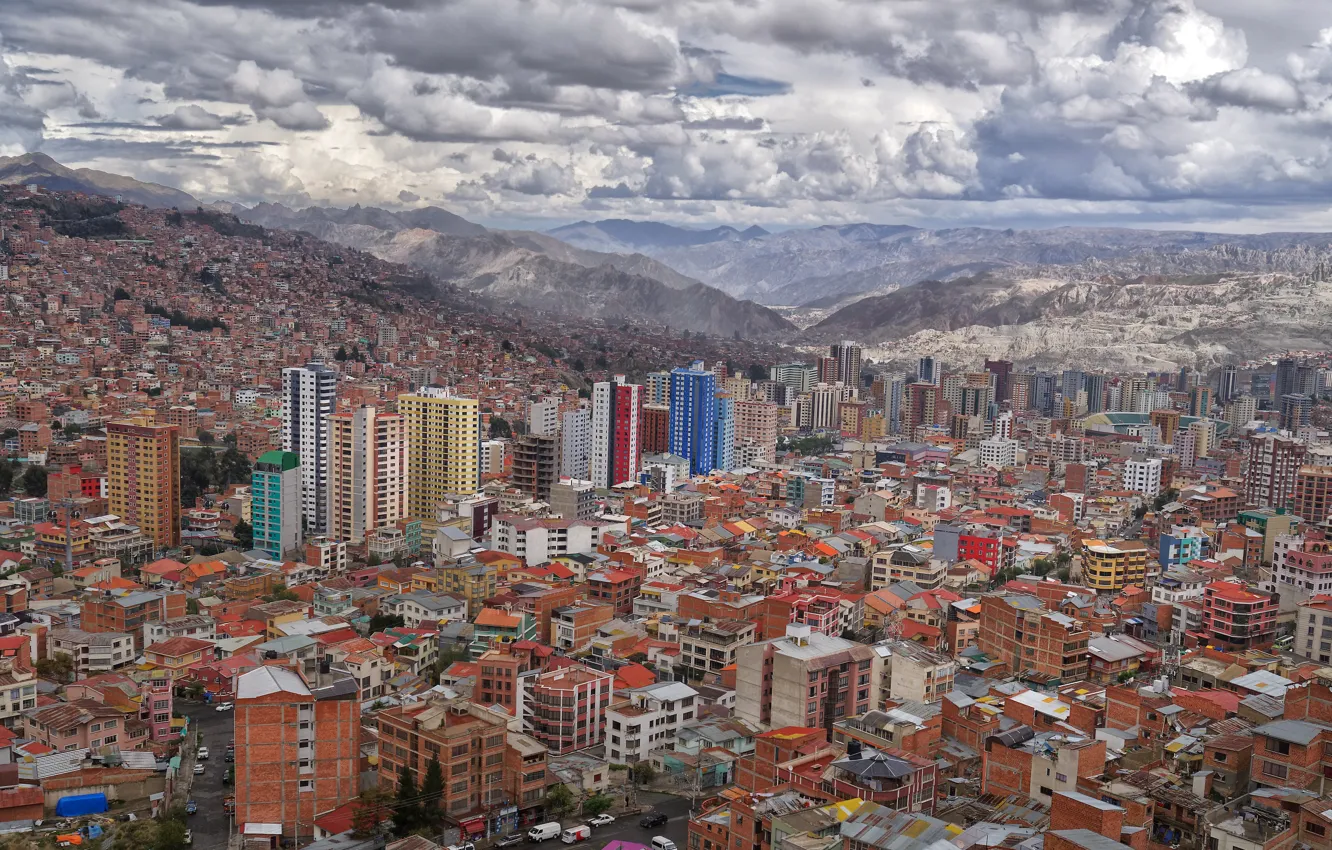 Photo wallpaper mountains, houses, Bolivia, La Paz, dense area, High density area, high altitude