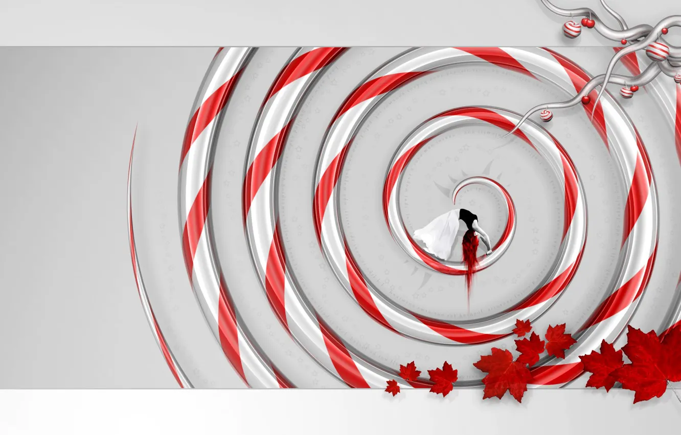 Photo wallpaper leaves, girl, red, Spiral