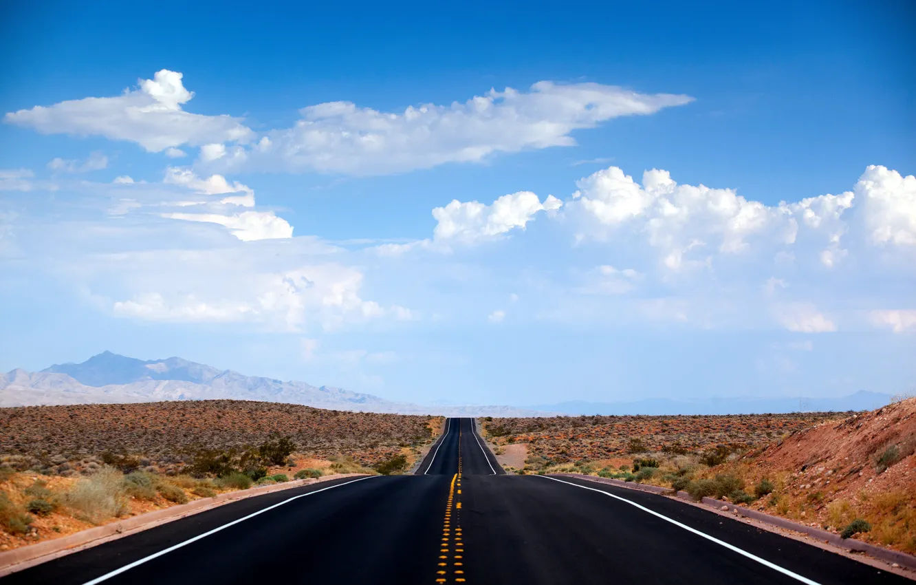 Photo wallpaper road, clouds, desert, USA, Nevada