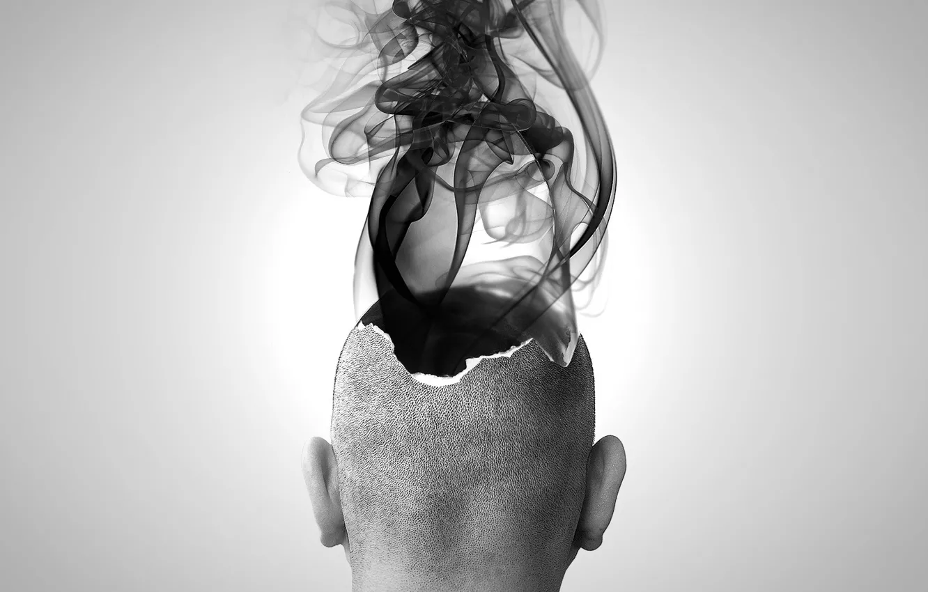 Photo wallpaper smoke, black and white, head, The explosion, Brain