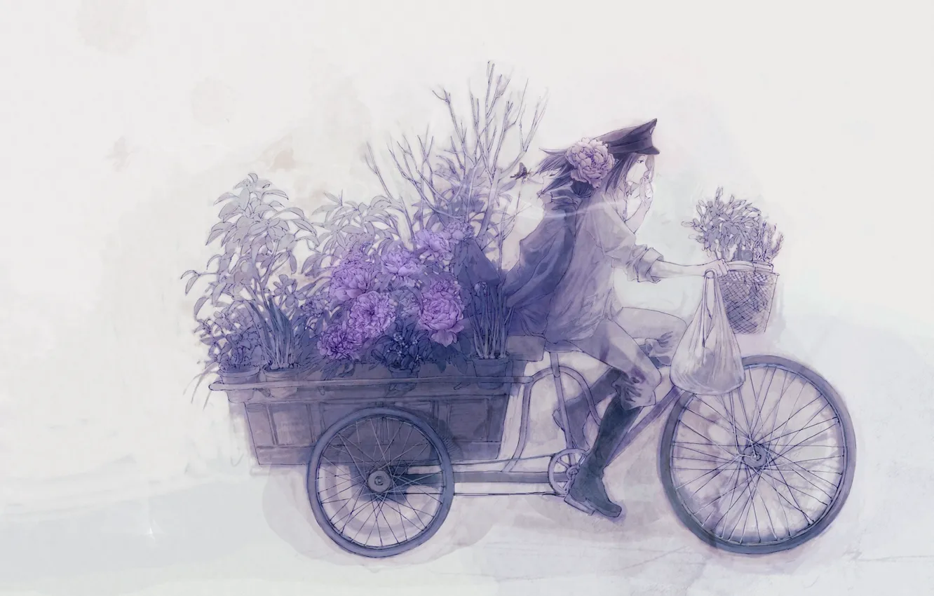 Photo wallpaper flowers, bike, anime, truck, guy
