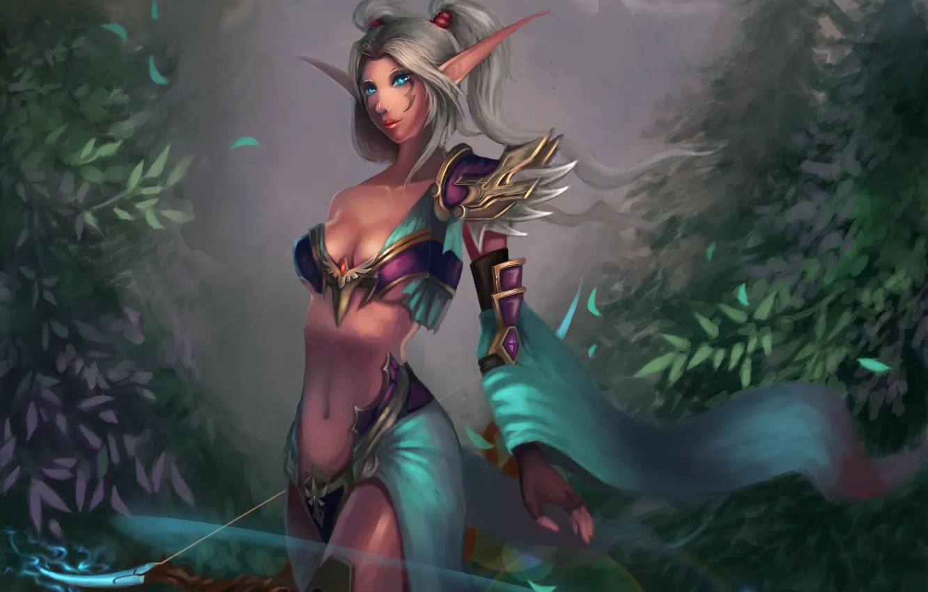 Photo wallpaper girl, bow, tattoo, art, World of Warcraft, ears, Night Elf, wow