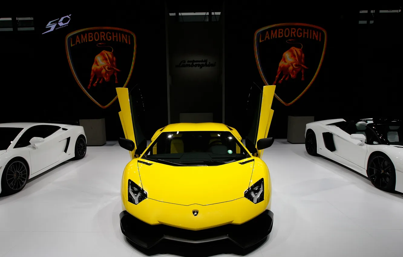 Photo wallpaper yellow, Supercar, 2014 Lamborghini Aventador, LP720-4 50, Anniversario Edition