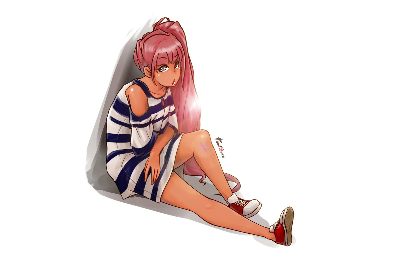 Photo wallpaper look, girl, background, shadow, sitting, art, caooll