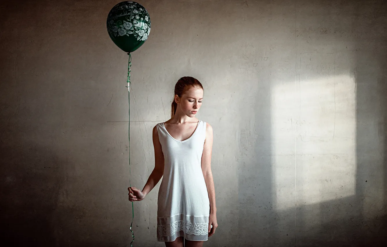 Photo wallpaper girl, hair, freckles, braids, beautiful, redhead, Happy Birthday, a balloon