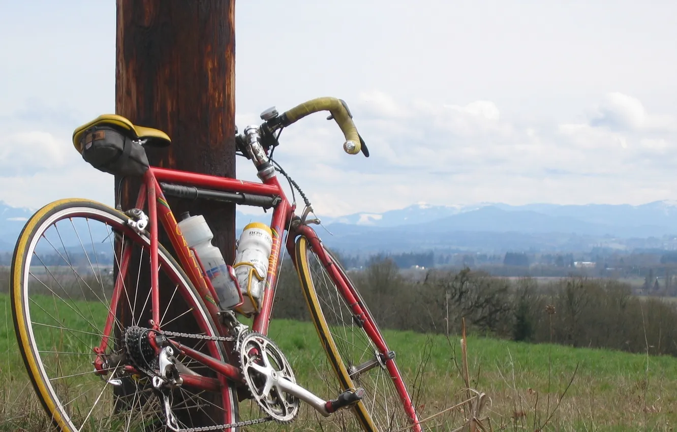 Photo wallpaper field, nature, bike, halt