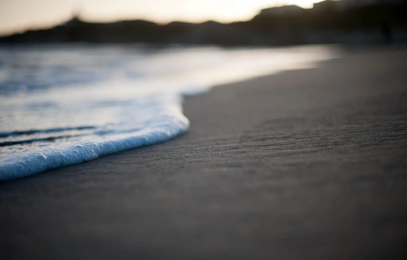 Photo wallpaper sand, sea, beach, foam, macro, photo, Wallpaper, shore