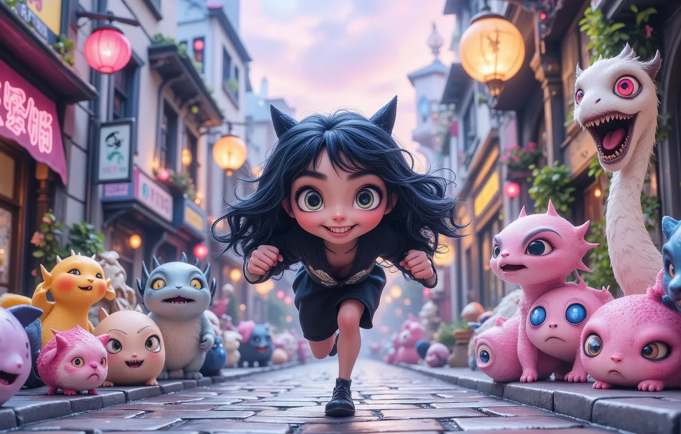 Photo wallpaper the city, street, being, lights, girl