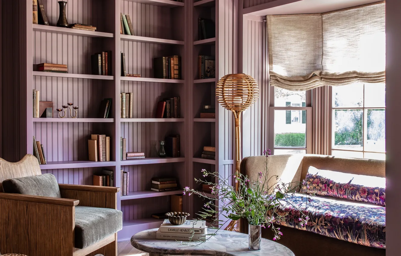 Photo wallpaper design, style, room, interior, chair, library, sofa, living room