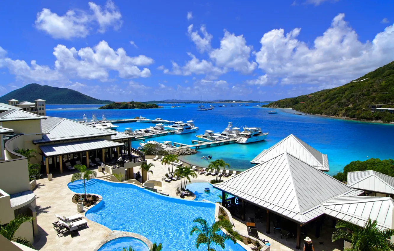 Photo wallpaper the city, the ocean, Marina, Bay, pool, resort, Caribbean, resort