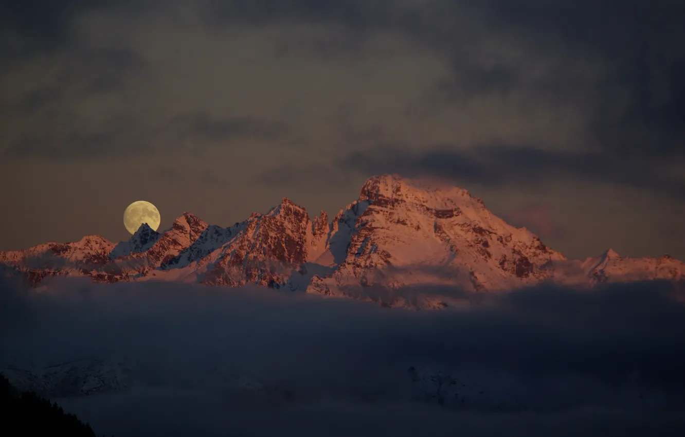 Photo wallpaper winter, the sky, clouds, snow, mountains, nature, rocks, the moon
