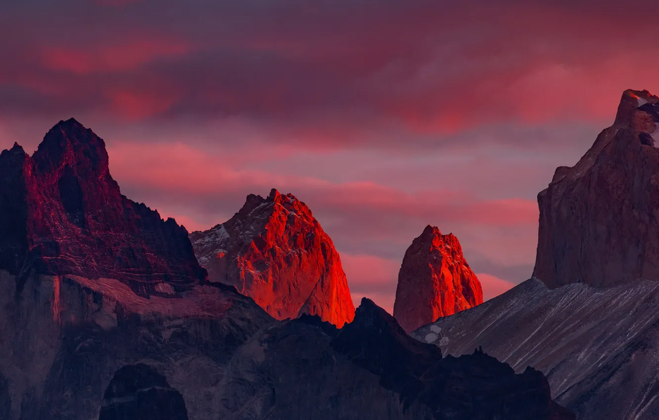 Photo wallpaper mountains, top, glow, peak, Chile, Magallanes