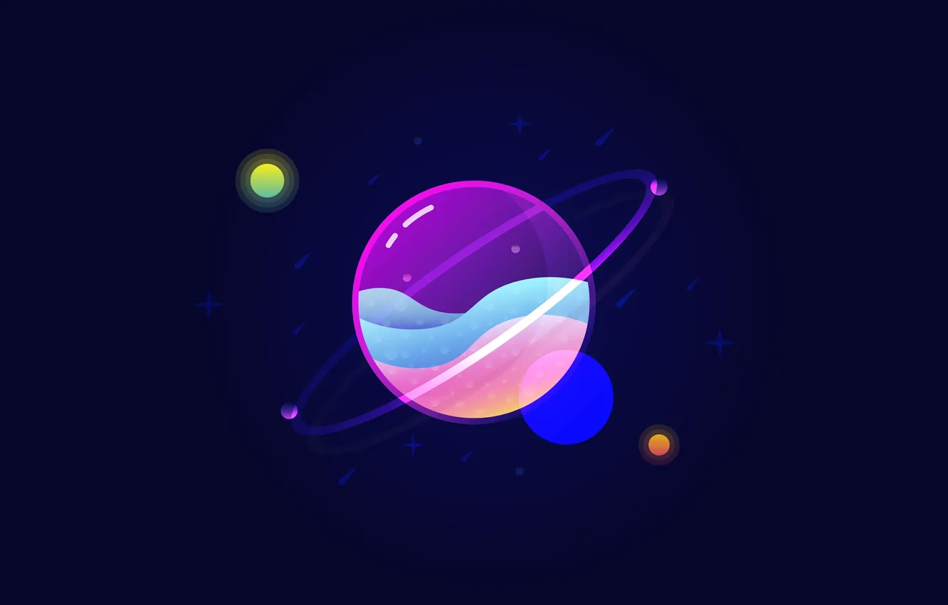 Photo wallpaper stars, planet, minimalism, neon, stars, Neon, planets, Minimalism