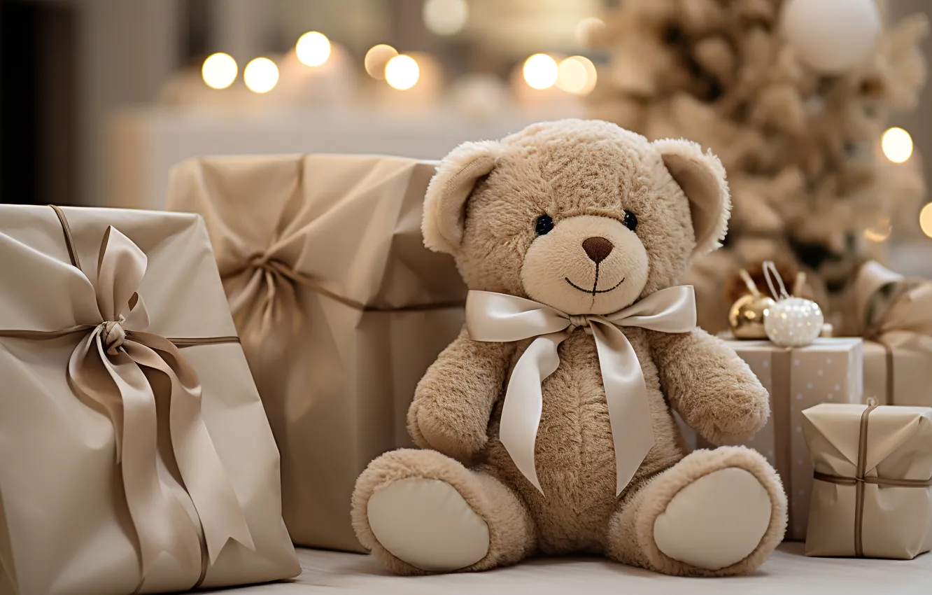 Photo wallpaper gift, toy, new year, bear, Christmas, bear, bear, Teddy