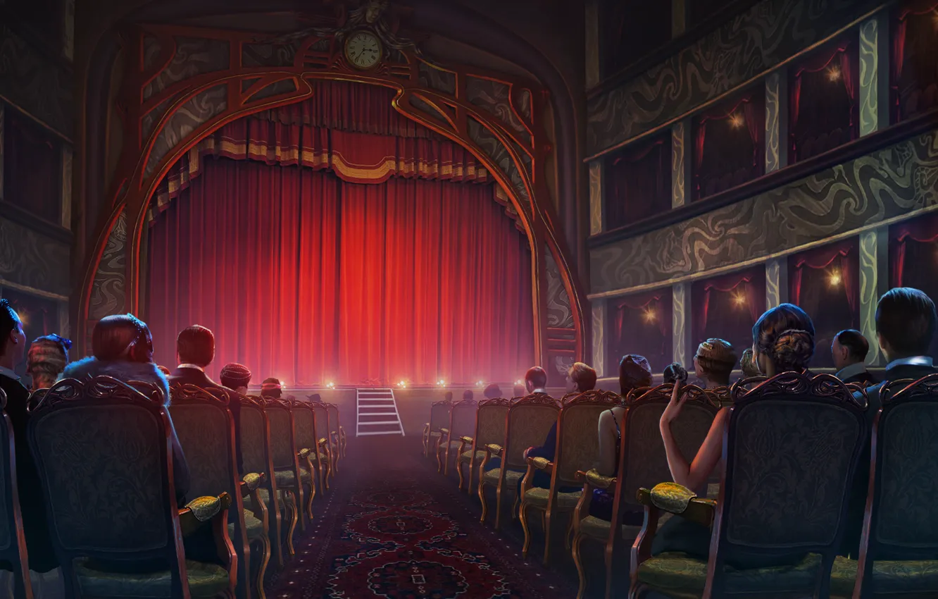 Photo wallpaper scene, chairs, curtain, the audience, Theatre