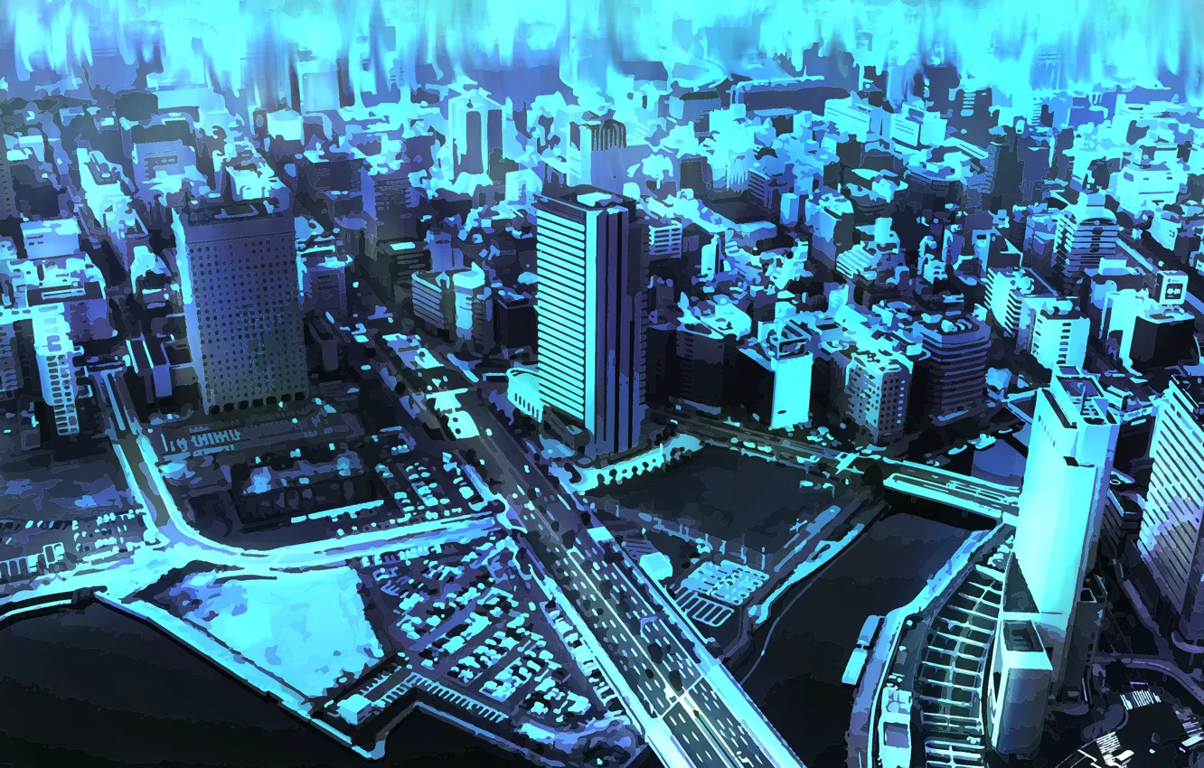 Photo wallpaper the city, figure, the view from the top