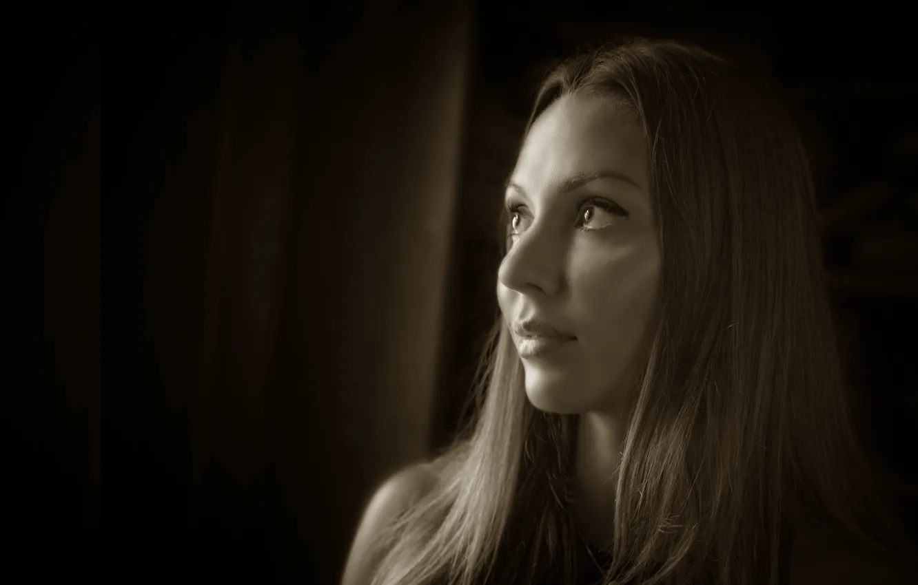 Photo wallpaper Kide fotoart, Vika Smirnova, soft light, eyes, sepia, model, portrait, glance