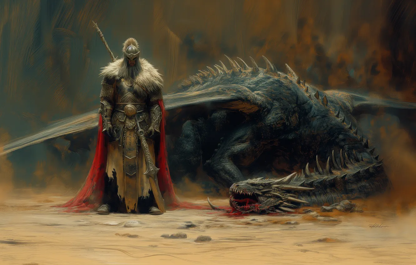 Photo wallpaper blood, armor, men, painting, dragon, warrior, Illustration, creature
