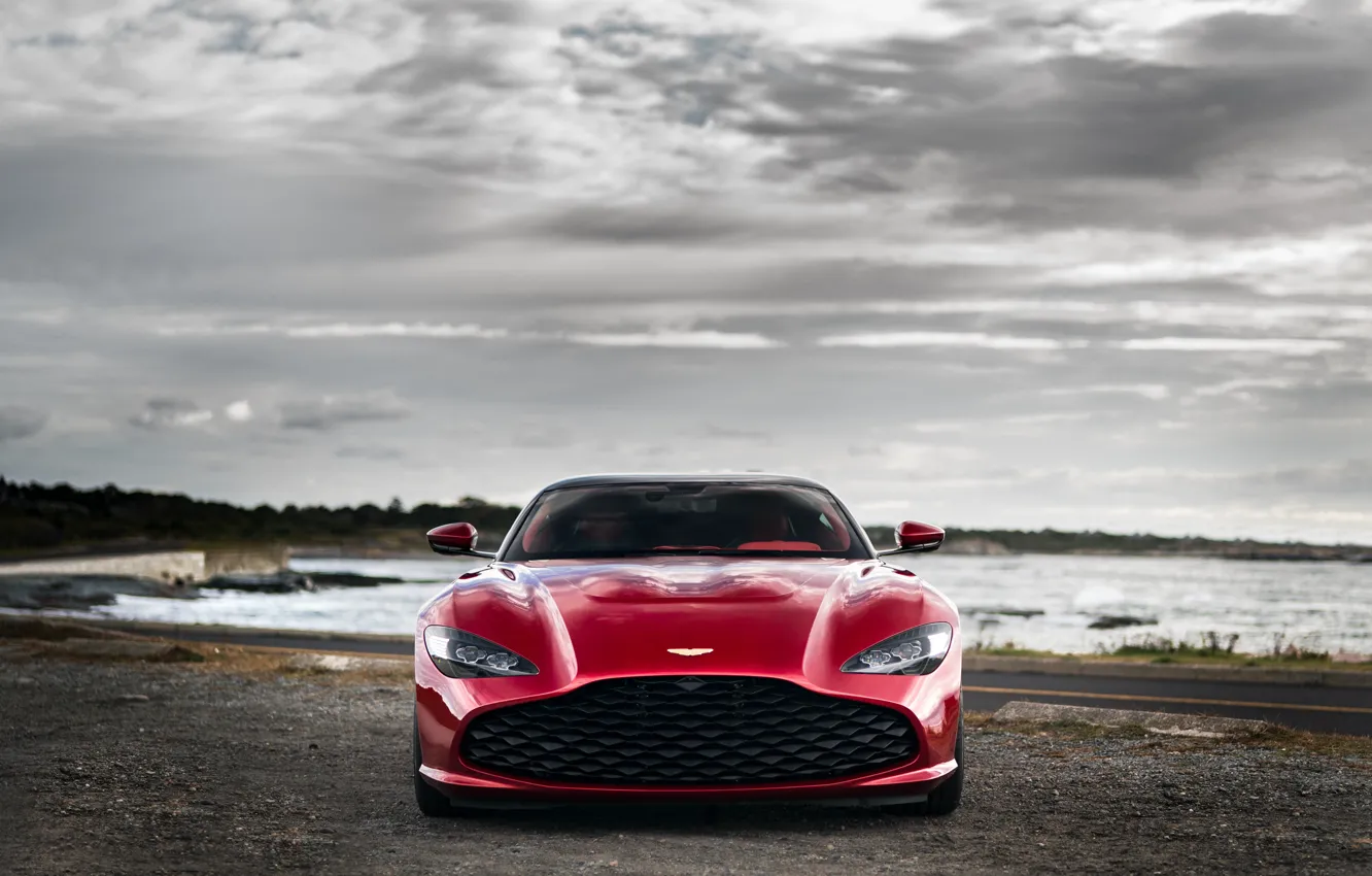 Photo wallpaper red, Aston Martin, coupe, grille, front view, Zagato, 2020, V12 Twin-Turbo