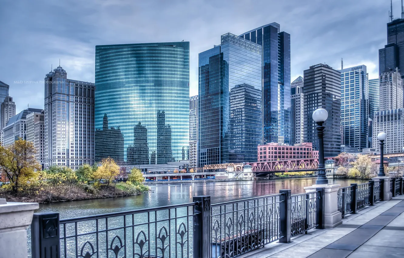 Photo wallpaper the city, river, building, skyscrapers, Chicago, Illinois