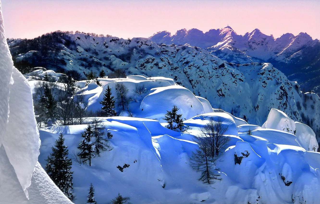 Photo wallpaper winter, snow, mountains, Italy, Lombardy, Mojo