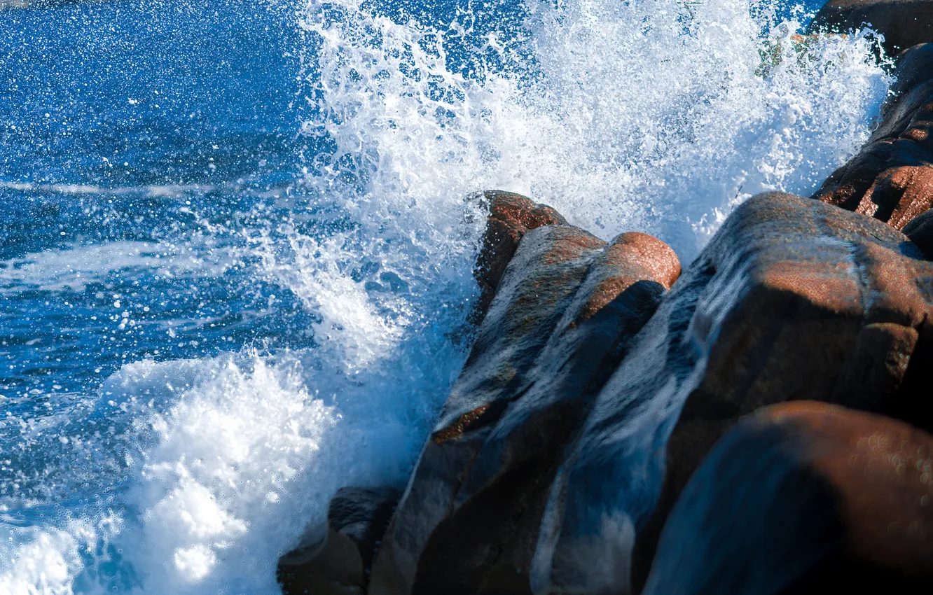 Photo wallpaper sea, squirt, stones, rocks